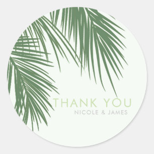 Wit Groen Elegant Tropisch Palmbladeren Bruiloft Ronde Sticker
