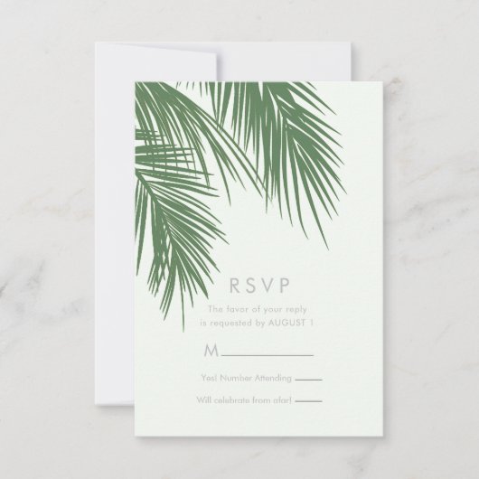Wit Groen Elegante Tropische Palm Bladeren RSVP Kaart (Voorkant)