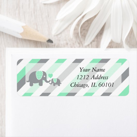 Wit, groen en grijs Baby shower van olifanten Etiket (Insitu)
