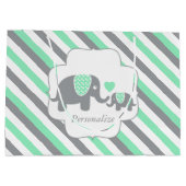 Wit, groen en grijs Baby shower van olifanten Large Cadeautasje (Achterkant)