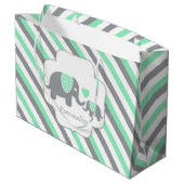 Wit, groen en grijs Baby shower van olifanten Large Cadeautasje (Achterkant Gekanteld)