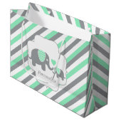 Wit, groen en grijs Baby shower van olifanten Large Cadeautasje (Voorkant Gekanteld)