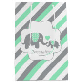 Wit, groen en grijs Baby shower van olifanten Medium Cadeauzakje (Achterkant)