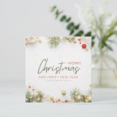 Wit Groen en Rood Eenvoudig Vrolijk Kerstfeest Feestdagenkaart (Staand voorkant)