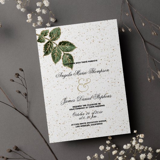 Wit groen goud glitter blad confetti bruiloft kaart