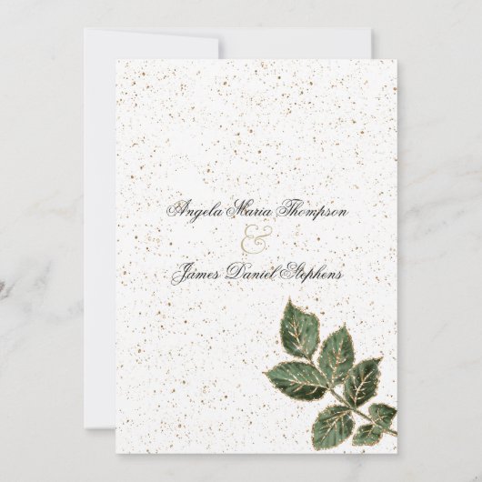 Wit groen goud glitter blad confetti bruiloft kaart (Achterkant)