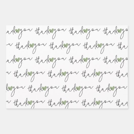 Wit Groen Hart Dank Je 3 Set Inpakpapier (Voorkant)