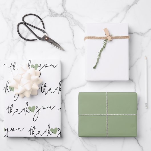 Wit Groen Hart Dank Je 3 Set Inpakpapier (Voorkant)