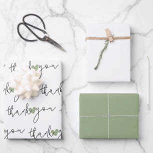 Wit Groen Hart Dank u 3 reeks Verpakkend Document Inpakpapier Vel