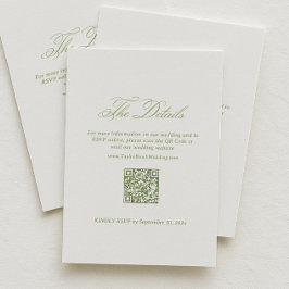 Wit & Groen Huwelijksdetails RSVP Qr Code Informatiekaartje