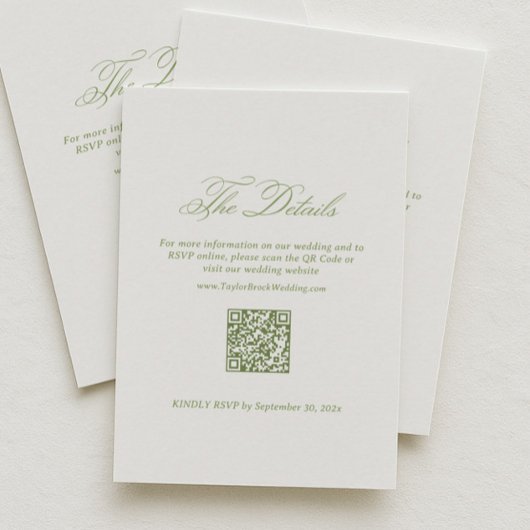 Wit & Groen Huwelijksdetails RSVP Qr Code Informatiekaartje
