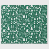 Wit Groen Kerstthema Patroon Cadeaupapier (Vlak)