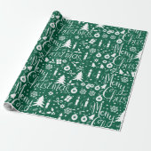 Wit Groen Kerstthema Patroon Cadeaupapier (Uitgerold)