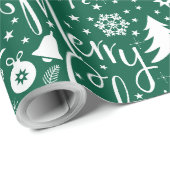 Wit Groen Kerstthema Patroon Cadeaupapier (Rol Hoek)