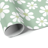 Wit groen madeliefjespatroon cadeaupapier (Rol Hoek)