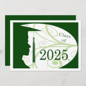 Wit/Groen Man Silhouette 2025 Afstudeerfeest Kaart (Voorkant / Achterkant)