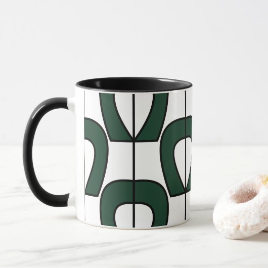 Wit Groen Modern Geometrisch Abstract Mok (Met donut)