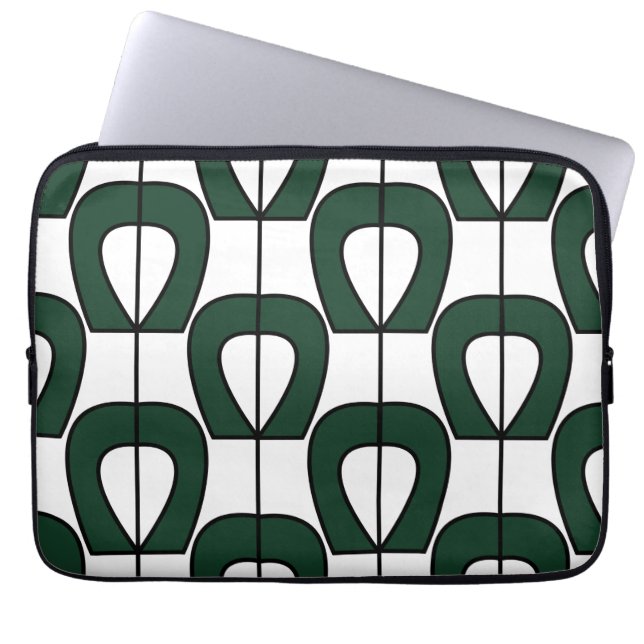 Wit Groen Modern Geometrisch Koel Abstract Laptop Sleeve (Voorkant)