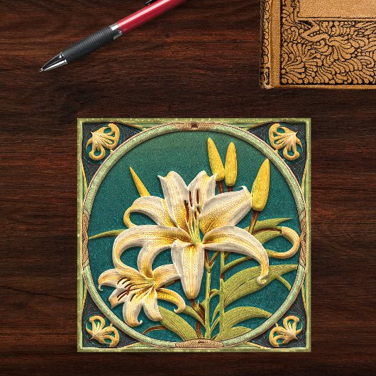 Wit Groen Oosterse Lily Art Nouveau Geïnspireerd Tegeltje