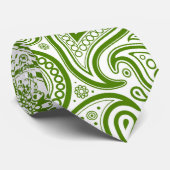 Wit & Groen  Paisley Patroon Stropdas (Opgerold)