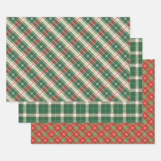 Wit, Groen, Rood Kerstspel Inpakpapier Vel (Set)