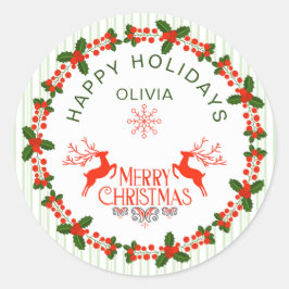 Wit Groen Rood Lettering Vakantie Decor Kerstmis Ronde Sticker