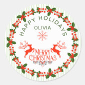 Wit Groen Rood Lettering Vakantie Decor Kerstmis Ronde Sticker (Voorkant)