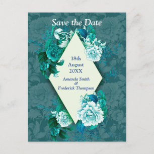 Wit/groen Roos Bloemen op Groen patroonpapier Aankondigingskaart