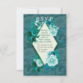 Wit/Groen Roos Bloemen op Groen patroonpapier RSVP Kaartje (Voorkant)