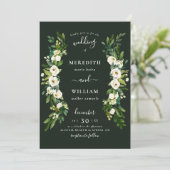 Wit Groen Roos Tuin bruiloft Kaart (Staand voorkant)