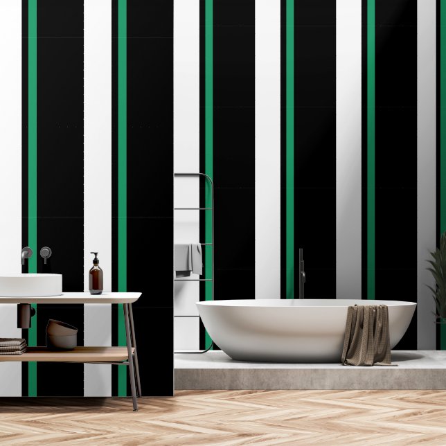 Wit + Groen Stripe Zwart Behang (Badkamer)