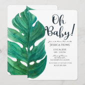 Wit & Groen Tropical Leaf Classy Oh Baby shower Kaart (Voorkant / Achterkant)