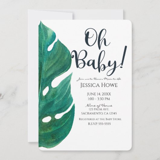 Wit & Groen Tropical Leaf Classy Oh Baby shower Kaart (Voorkant)