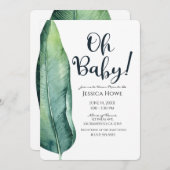 Wit & Groen Tropical Leaf Classy Oh Baby shower Kaart (Voorkant / Achterkant)
