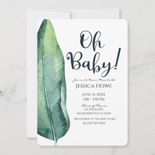 Wit & Groen Tropical Leaf Classy Oh Baby shower Kaart (Voorkant)