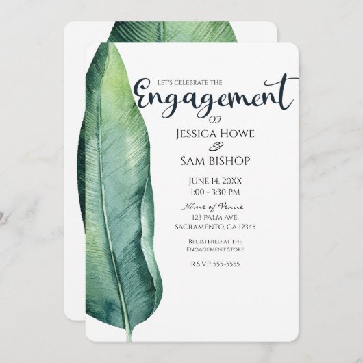 Wit & Groen Tropical Leaf Classy Verloving Kaart (Voorkant / Achterkant)