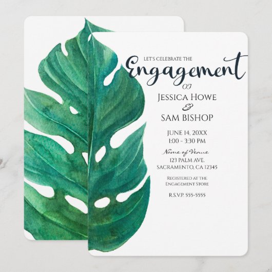 Wit & Groen Tropical Leaf Classy Verloving Kaart (Voorkant / Achterkant)