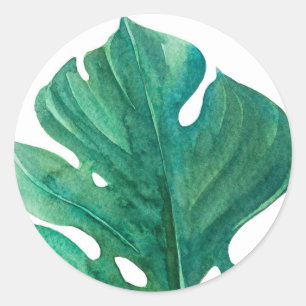 Wit & Groen Tropisch blad Elegante Bruidsdouche Ronde Sticker