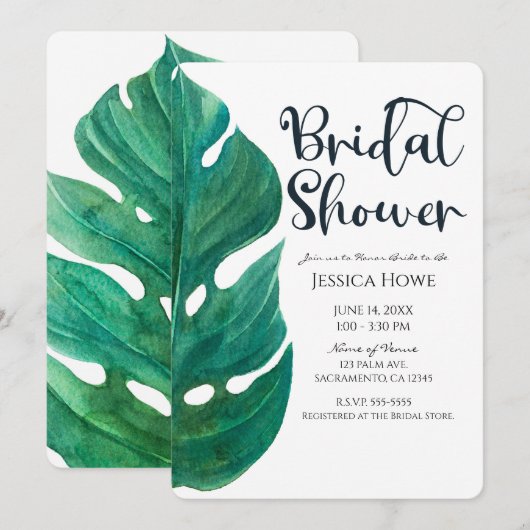 Wit & Groen Tropisch Leaf Classy Vrijgezellenfeest Kaart (Voorkant / Achterkant)