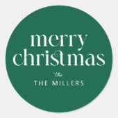 Wit Groen Vrolijk Kerstfeest Retro Typografie Ronde Sticker (Voorkant)