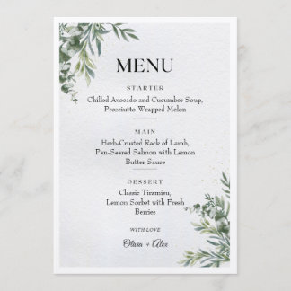 Wit & Groen Waterverf Bladeren Trouwmenu Menu