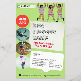 Wit Groen Zwart Speels voor Kinderen Zomerkamp Flyer