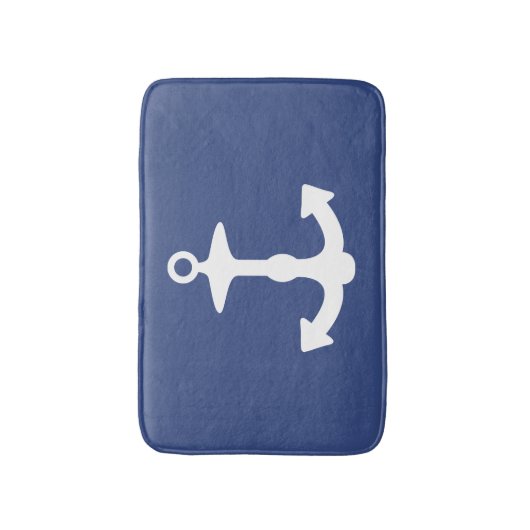 Wit groot anker silhouet op Navy Blue Badmat (Voorkant Verticaal)