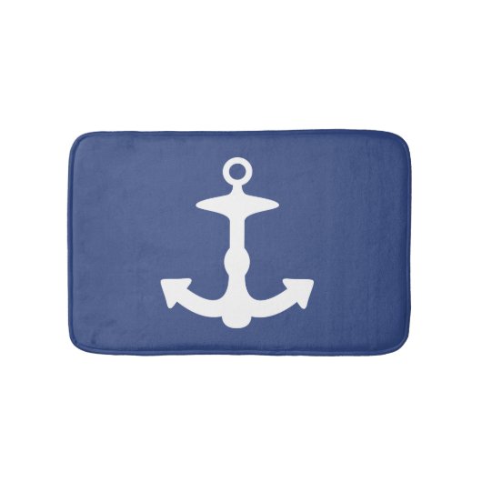 Wit groot anker silhouet op Navy Blue Badmat (Voorkant)