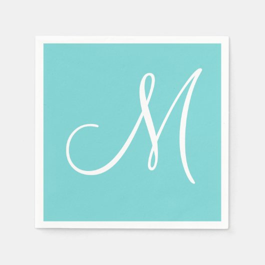 Wit groot elegant monogram | pastel Blauwgroen Servet (Voorkant)