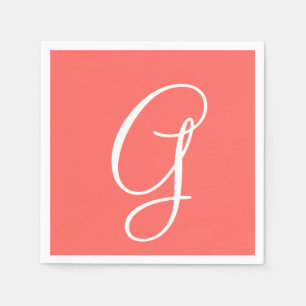 Wit groot elegant monogram Pastel rood Servet