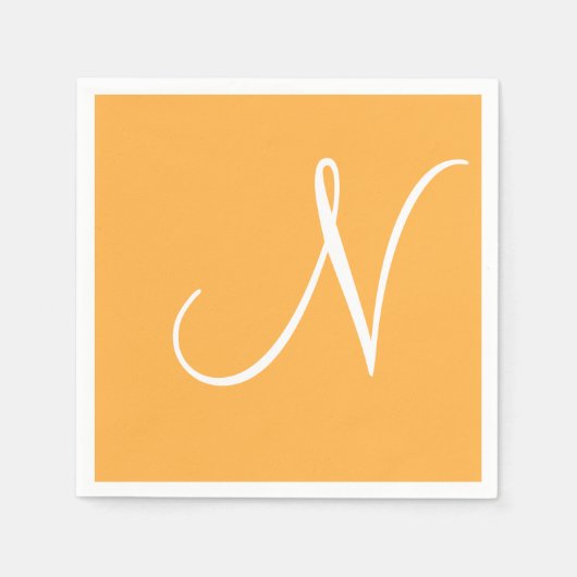 Wit groot elegant monogram | Pastel Sinaasappel Servet (Voorkant)