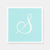 Wit groot elegant monogram | Pastel Turquoise Servet (Voorkant)