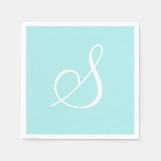 Wit groot elegant monogram | Pastel Turquoise Servet (Voorkant)