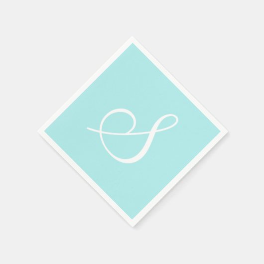 Wit groot elegant monogram | Pastel Turquoise Servet (Hoek)